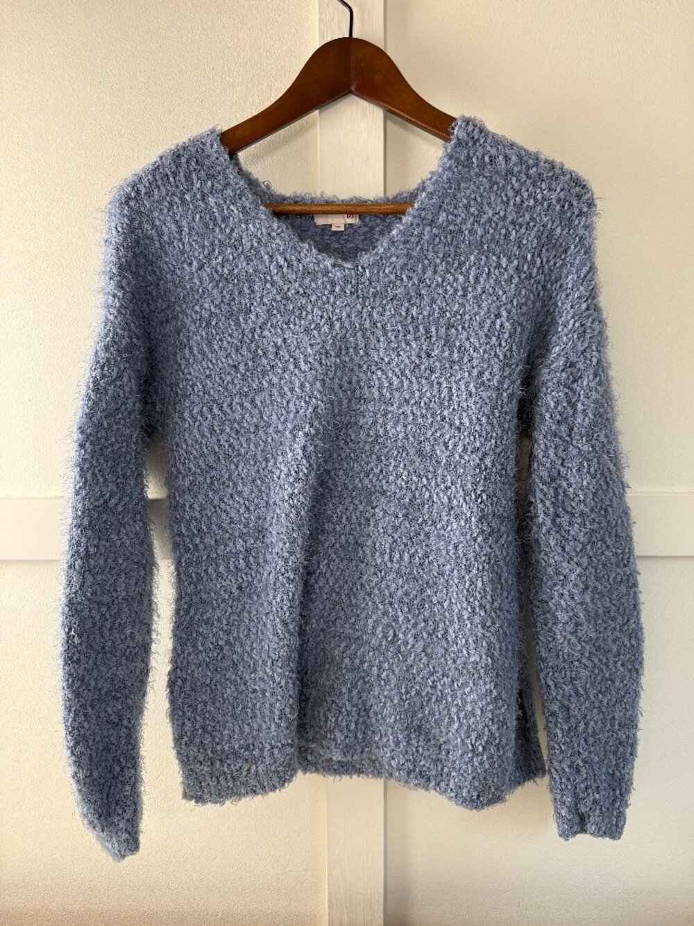 SO Powder Blue Fuzzy Eyelash Knit Hooded Sweater XS Y2K